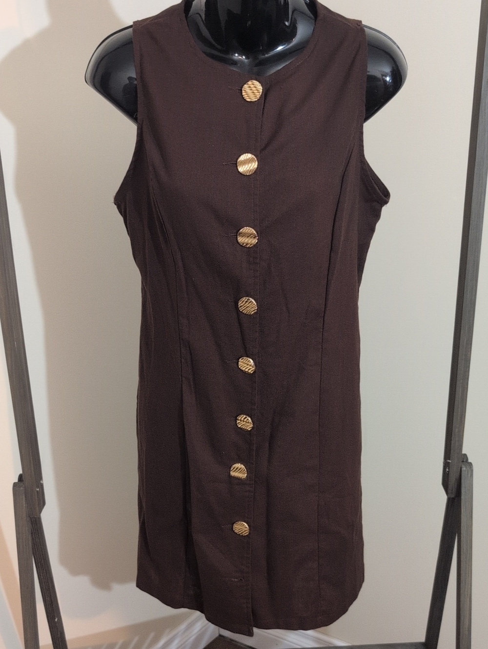 Shein | Classic Sleeveless Brown Button-Front Dress